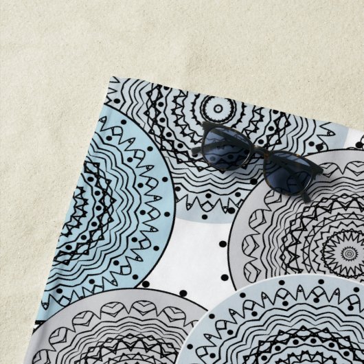 Serviette De Plage Rétro, rétro motif, bleu et gris, élégant (En situation)