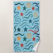 Serviette De Plage Retro Stars & Waves Design Motif (Devant)