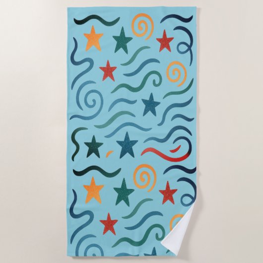Serviette De Plage Retro Stars & Waves Design Motif (Devant)