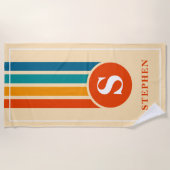 Serviette De Plage Retro Stripes Orange Monogramme Nom Personnalisé (Devant)