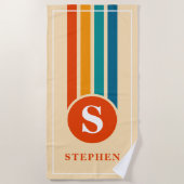 Serviette De Plage Retro Stripes Orange Monogramme Nom Personnalisé (Devant)