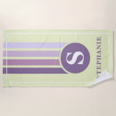 Serviette De Plage Retro Stripes Purple Monogramme Nom Personnalisé (Devant)