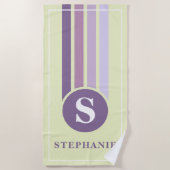 Serviette De Plage Retro Stripes Purple Monogramme Nom Personnalisé (Devant)
