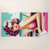 Serviette De Plage Retro Summer Girl (Devant)