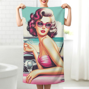 Serviette De Plage Retro Summer Girl