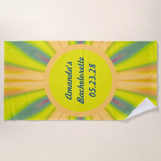 Serviette De Plage Retro Sunshine Bachelorette Party Bleu Jaune (Devant)