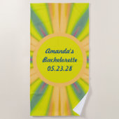 Serviette De Plage Retro Sunshine Bachelorette Party Bleu Jaune (Devant)