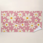 Serviette De Plage Retro super marguerite boho désert rose personnali (Devant)