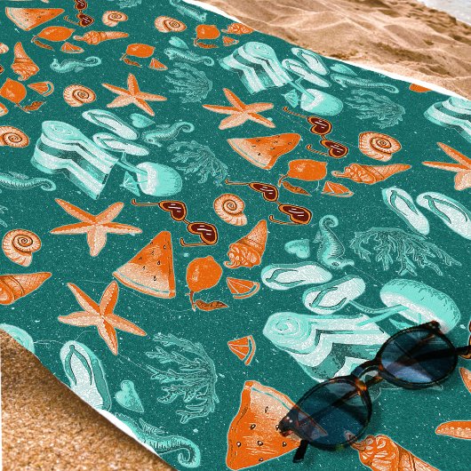 Serviette De Plage Retro Teal Summer Trip Beach Vibes Vacation 