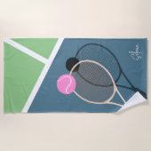 Serviette De Plage Retro Tennis Hard Court Star Signature personnalis (Devant)