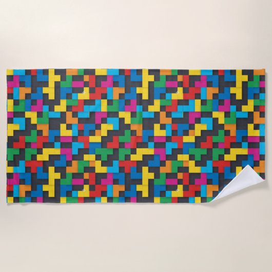 Serviette De Plage Retro Tetris Blocks Seamless Pattern (Devant)