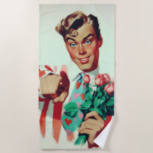 Serviette De Plage Retro Valentine Flirty Guy