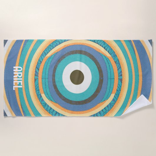 Serviette de plage rétro vintage avec mauvais œil (Devant)