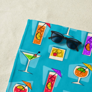 Serviette De Plage Rétros boissons tropicales hawaïennes d'heure