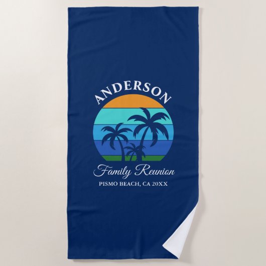 Serviette De Plage Reunion Famille Summer Beach Palm Trees Bleu (Devant)