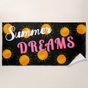 Serviette De Plage Rêves d'été au coucher du soleil Rose Noir