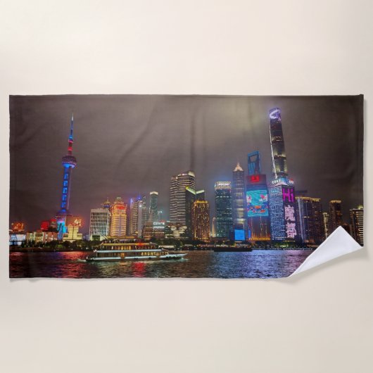 Serviette De Plage Rêves électriques - Futuriste Shanghai Skyline, A  (Devant)