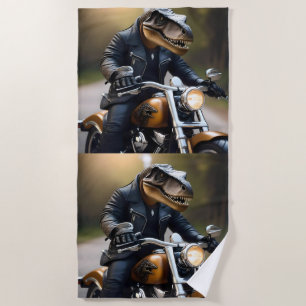 Serviette De Plage Revved Up Rex : T-Rex en cuir sur une moto,