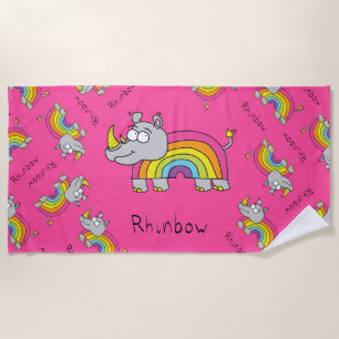 Serviette De Plage Rhino Rainbow Cute Kids Rhinoceros