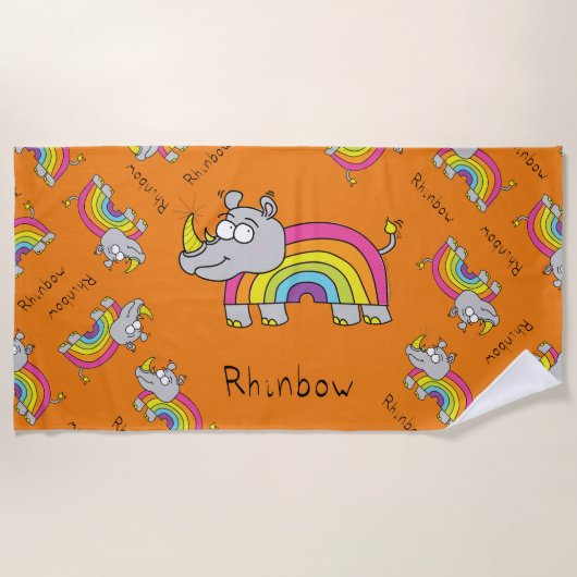 Serviette De Plage Rhino Rainbow Cute Kids Rhinoceros (Devant)