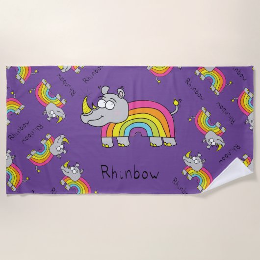 Serviette De Plage Rhino Rainbow Funny Kids (Devant)