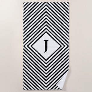 Serviette De Plage Rhombus rayonnant noir avec lettre centrale