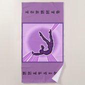 Serviette De Plage Ribbon Purple Sparkle Gymnastique Nom personnalisé (Devant)