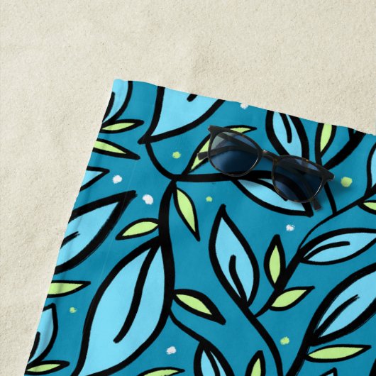 Serviette De Plage Rideau de douche Feuilles bleu Abstrait (En situation)