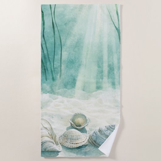 Serviette De Plage Rideau de douche vert Seafoam avec design Seashell (Devant)