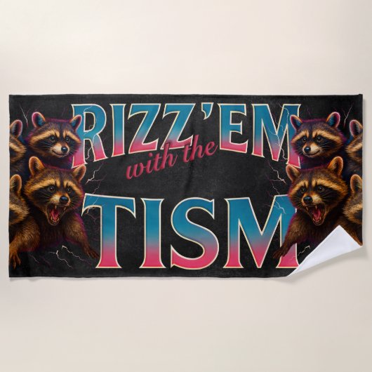 Serviette De Plage Rizz Em With The Tism Meme Autism Funny Racoon (Devant)