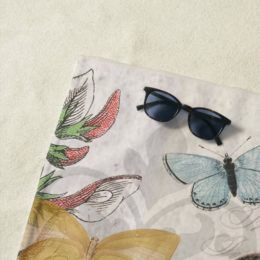 Serviette De Plage Robin Elegant Bird Butterfly French Art (En situation)