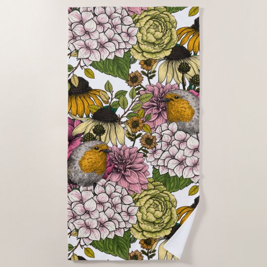 Serviette De Plage Robins dans le jardin (Devant)