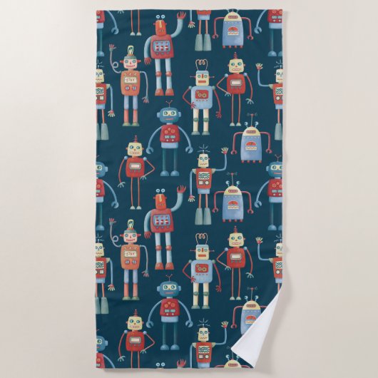 Serviette De Plage Robots de style rétro des années 1950 (Devant)