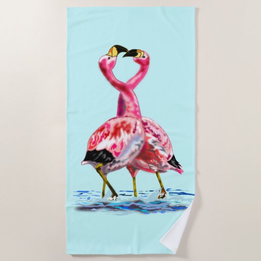 Serviette De Plage Romantique Flamants roses roses Love Dance - Peint (Devant)