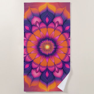 Serviette de plage ronde mandala de coucher de sol