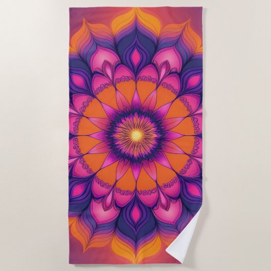 Serviette de plage ronde mandala de coucher de sol (Devant)