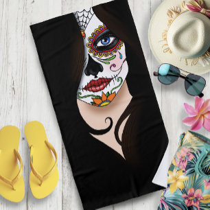 Serviette De Plage Rosa Sugar Skull Portrait