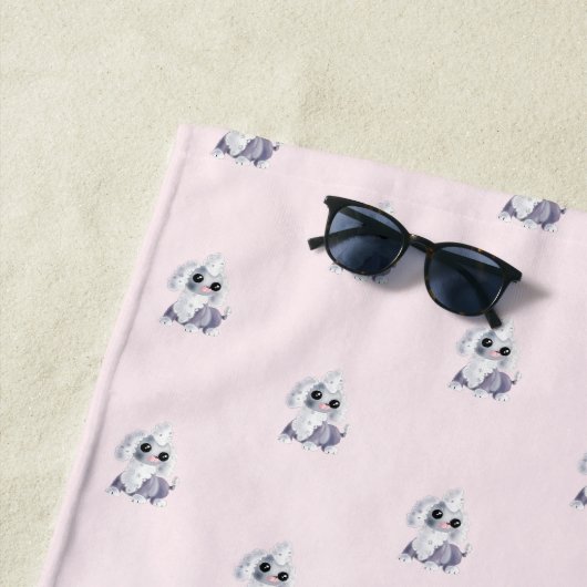 Serviette de plage rose avec chien animal de compa (En situation)