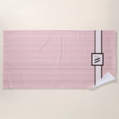 Serviette de plage rose avec rayures noires (Devant)