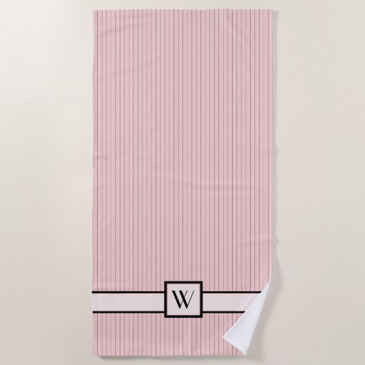 Serviette de plage rose avec rayures noires (Devant)