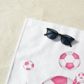 Serviette De Plage Rose blanc balle de football soufflé filles nom pe (En situation)