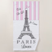 Serviette De Plage Rose | Blanc Paris Tour Eiffel Ooh La La (Devant)