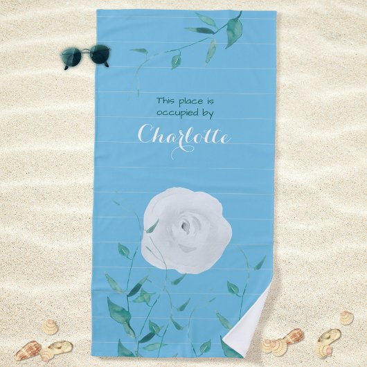 Serviette De Plage Rose Blanche Feuilles Vertes Rayées Moderne