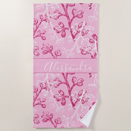 Serviette De Plage Rose botanique personnalisé (Devant)