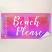Serviette De Plage Rose chaud personnalisé violet orange (Devant)
