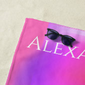 Serviette De Plage Rose chaud personnalisé violet orange (En situation)