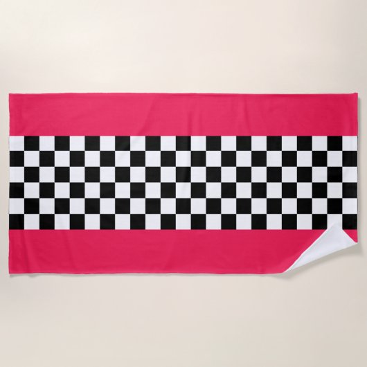 Serviette De Plage Rose clair et damier (Devant)