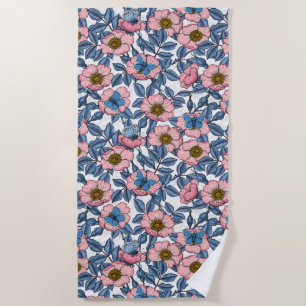Serviette De Plage Rose de chien et papillons