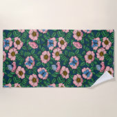 Serviette De Plage Rose de chien et papillons (Devant)