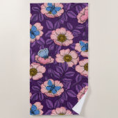 Serviette De Plage Rose de chien et papillons en rose et violet (Devant)